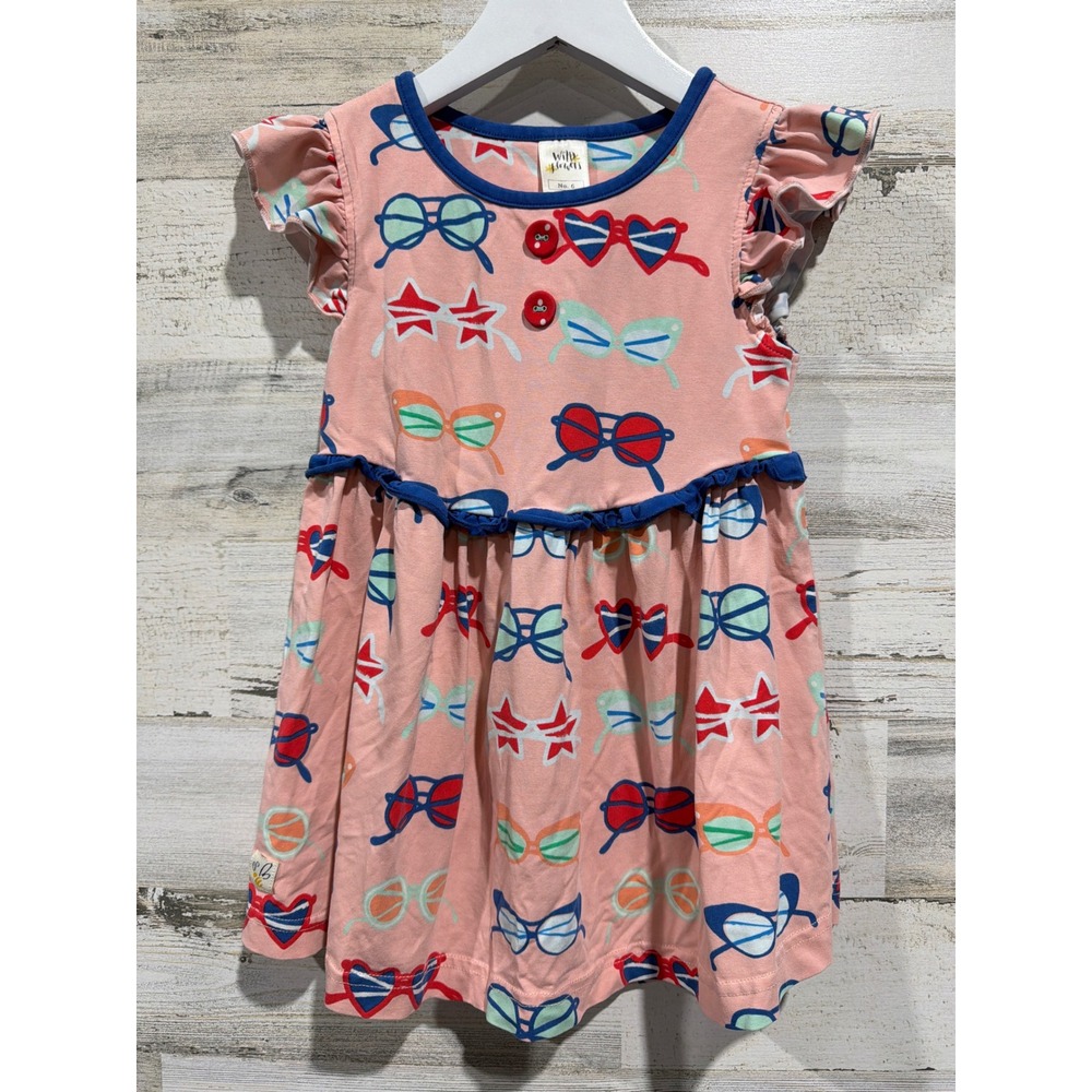 Wildflowers Sunglasses Tunic Dress Girls Size 6 Pink Flutter Sleeve Retro EUC